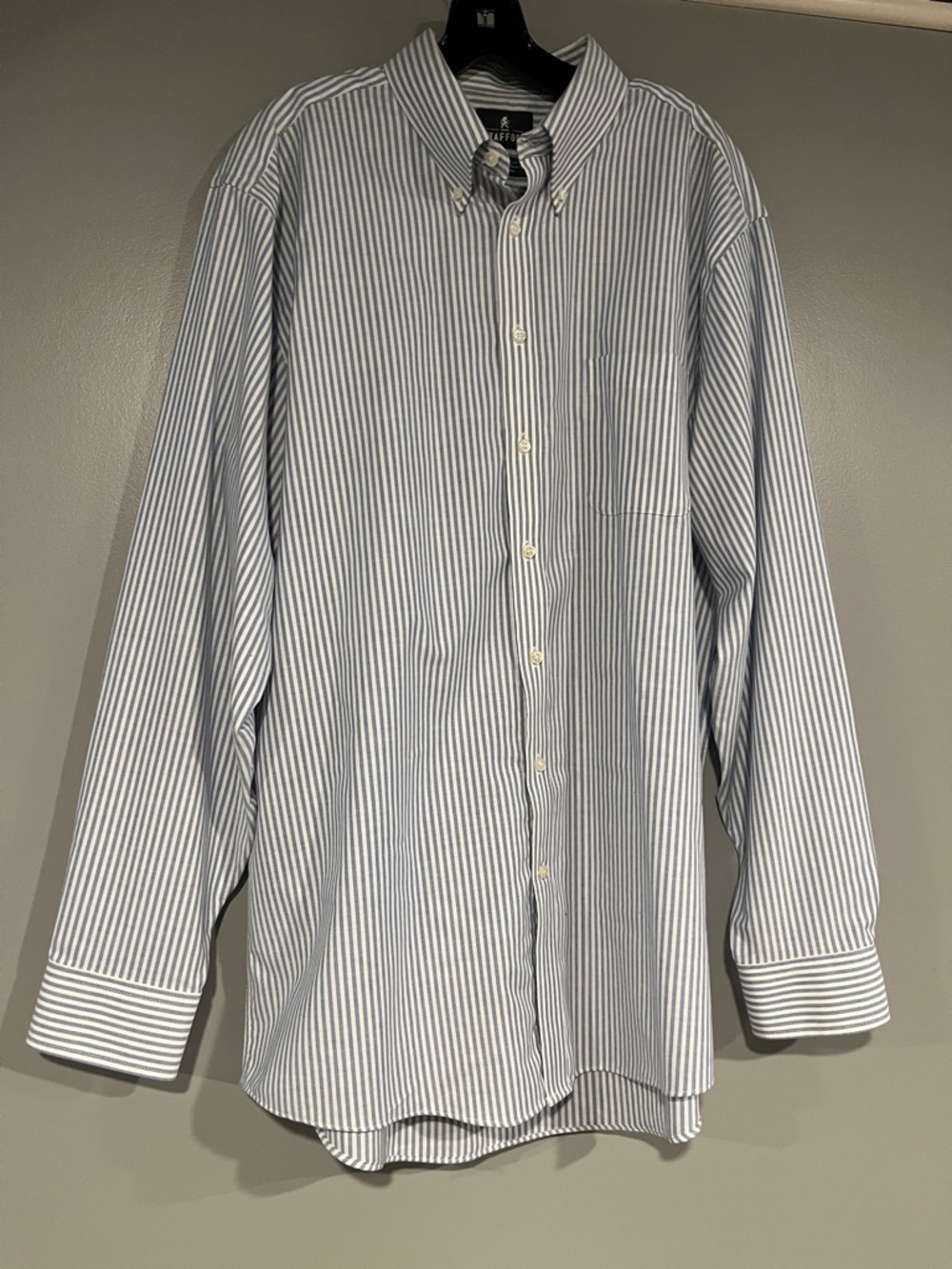 Stafford Blue and White Striped Button-Down Dress Shirt